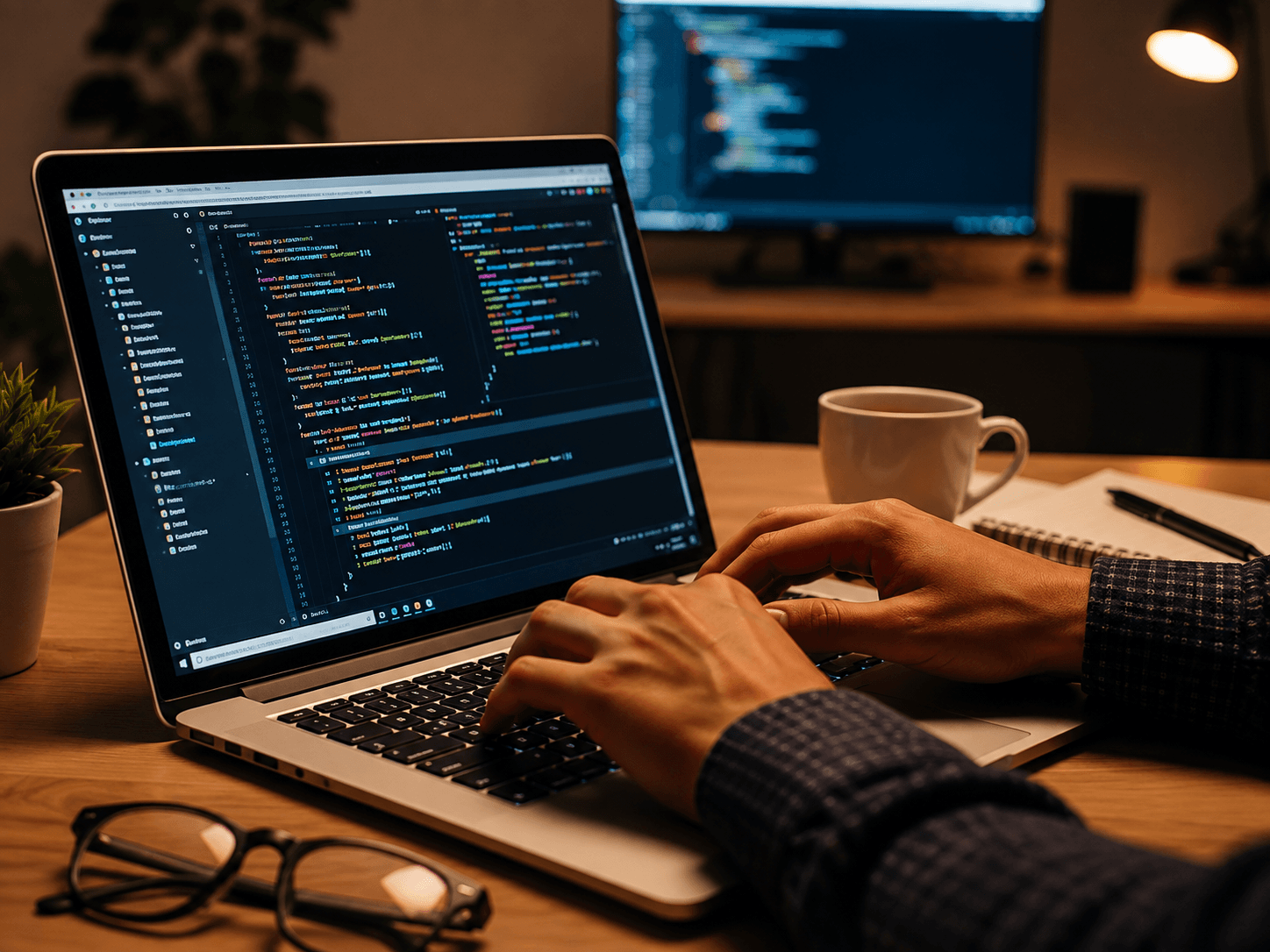 Web developer reviewing website layout and structure on a screen